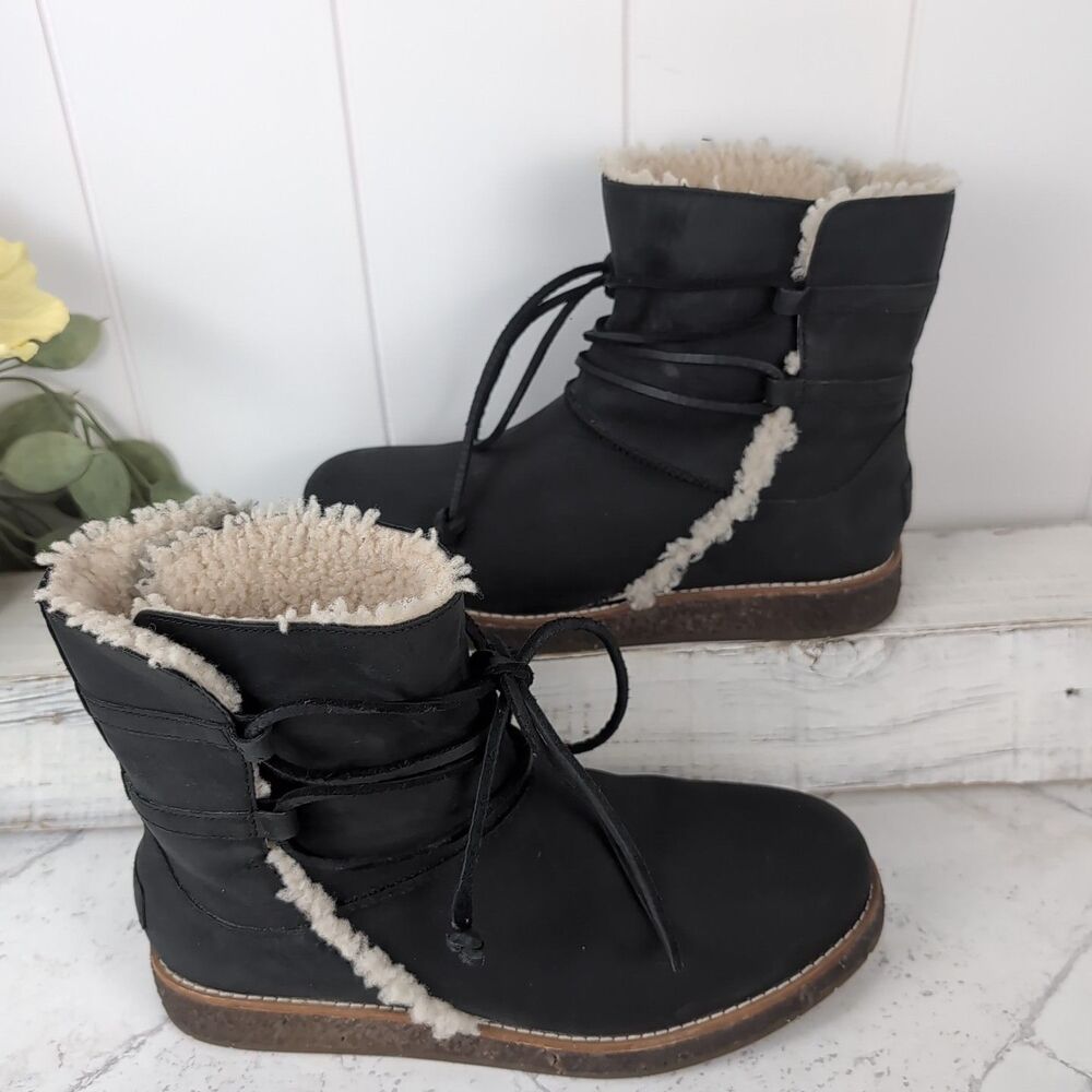 UGG Women's Luisa Water Resistant Leather Boots 1012545 Dark Gray Size 7 Winter